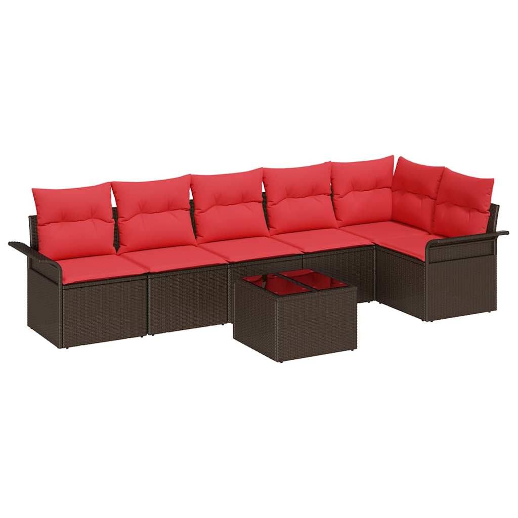 Ensemble de canapé de jardin 7 pcs Marron polyrotin