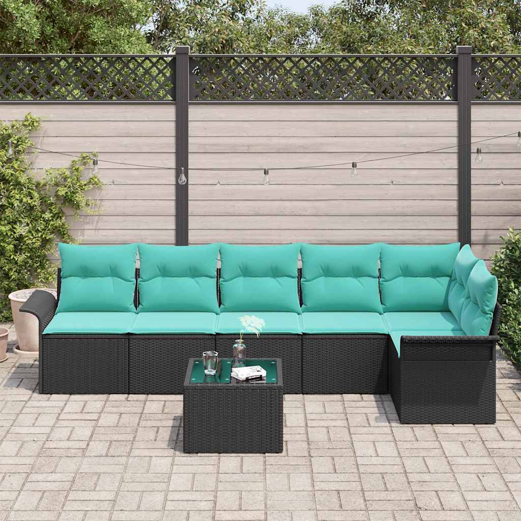Ensemble de canapé de jardin avec coussin 7 pcs Noir Poly rotin - XIOS