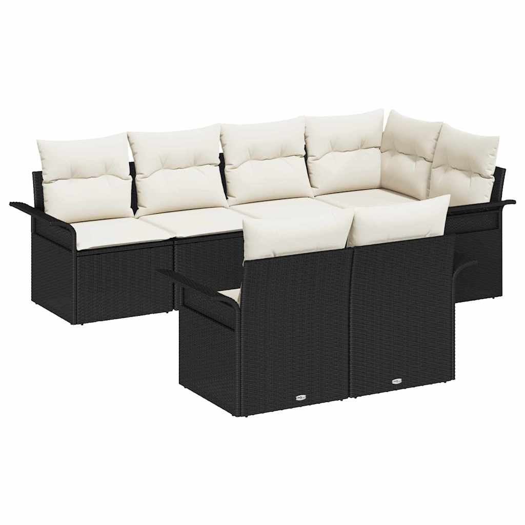 Ensemble de canapé de jardin avec coussin 7 pcs Noir Poly rotin - XIOS