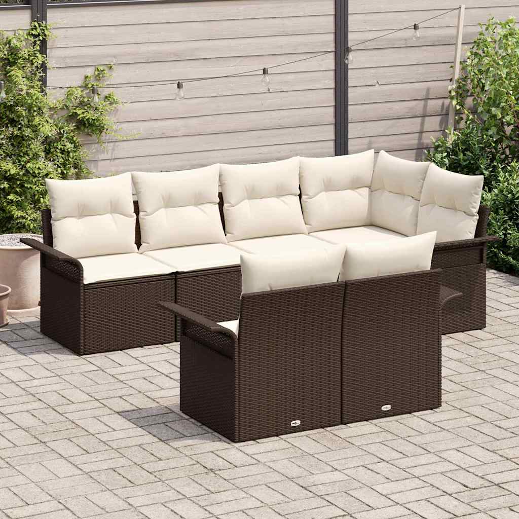 Ensemble de canapé de jardin 7 pcs Marron Poly rotin - XIOS