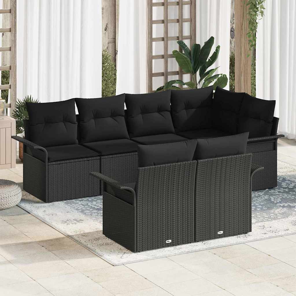 Ensemble de canapé de jardin avec coussin 7 pcs Noir Poly rotin