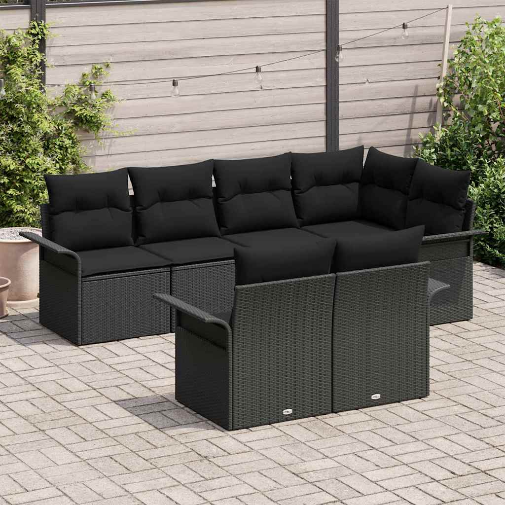 Ensemble de canapé de jardin avec coussin 7 pcs Noir Poly rotin