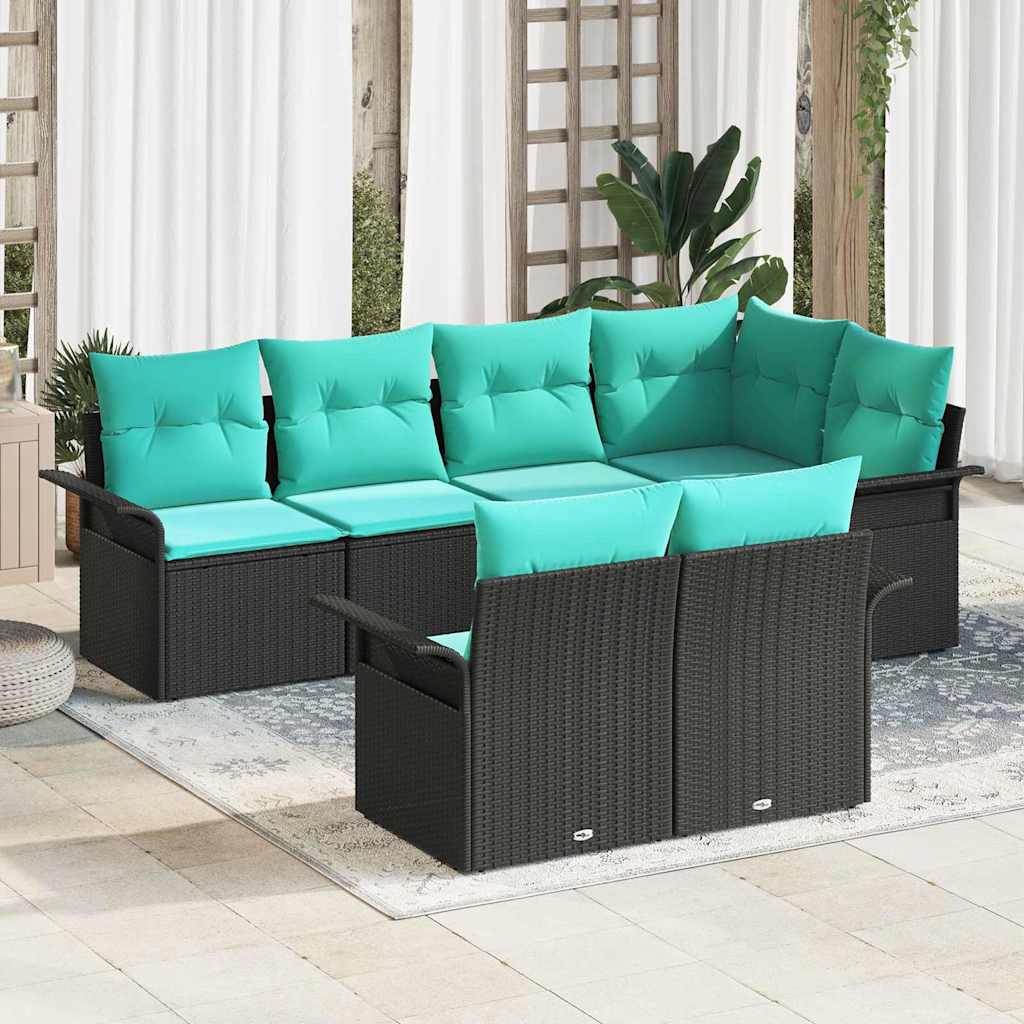 Ensemble de canapé de jardin avec coussin 7 pcs Noir Poly rotin