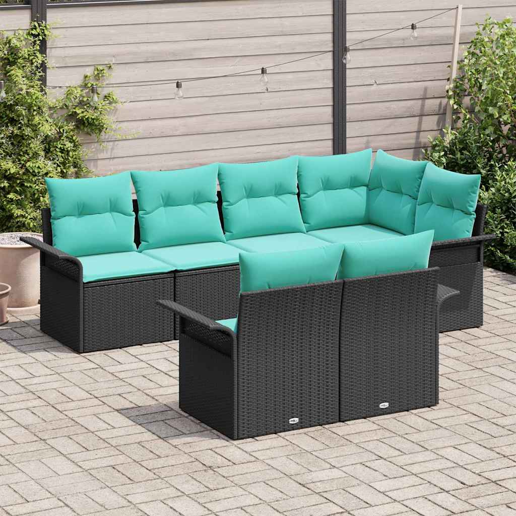 Ensemble de canapé de jardin avec coussin 7 pcs Noir Poly rotin