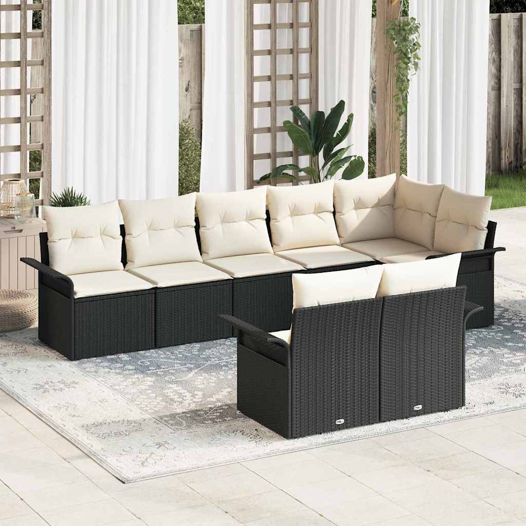 Ensemble de canapé de jardin 8 pc Noir polyrotin