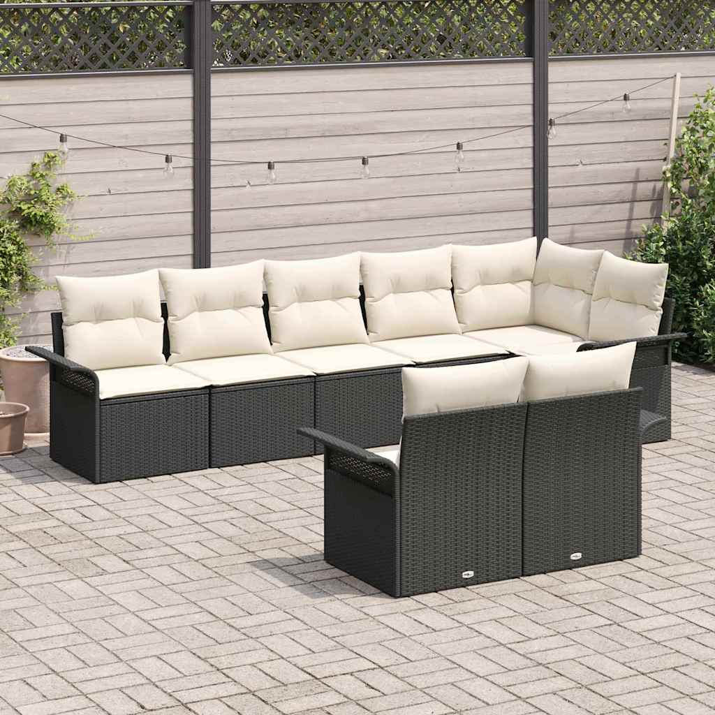Ensemble de canapé de jardin 8 pc Noir polyrotin