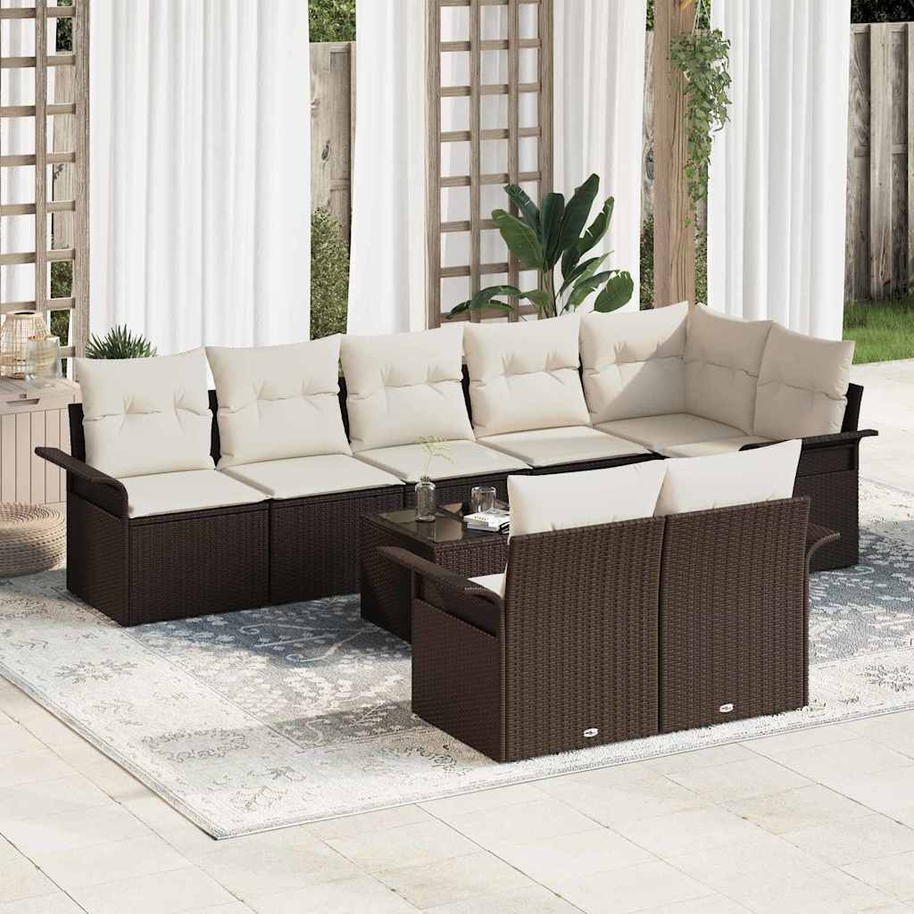 Ensemble de canapé de jardin 9 pcs Marron polyrotin