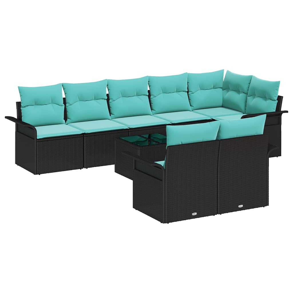 Ensemble de canapé de jardin avec stockage 9 pcs Noir polyrotin