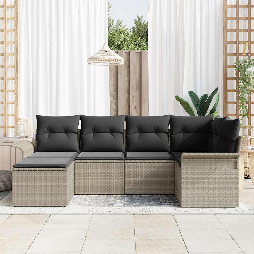 Ensemble de canapé de jardin 6 pcs Gris clair polyrotin