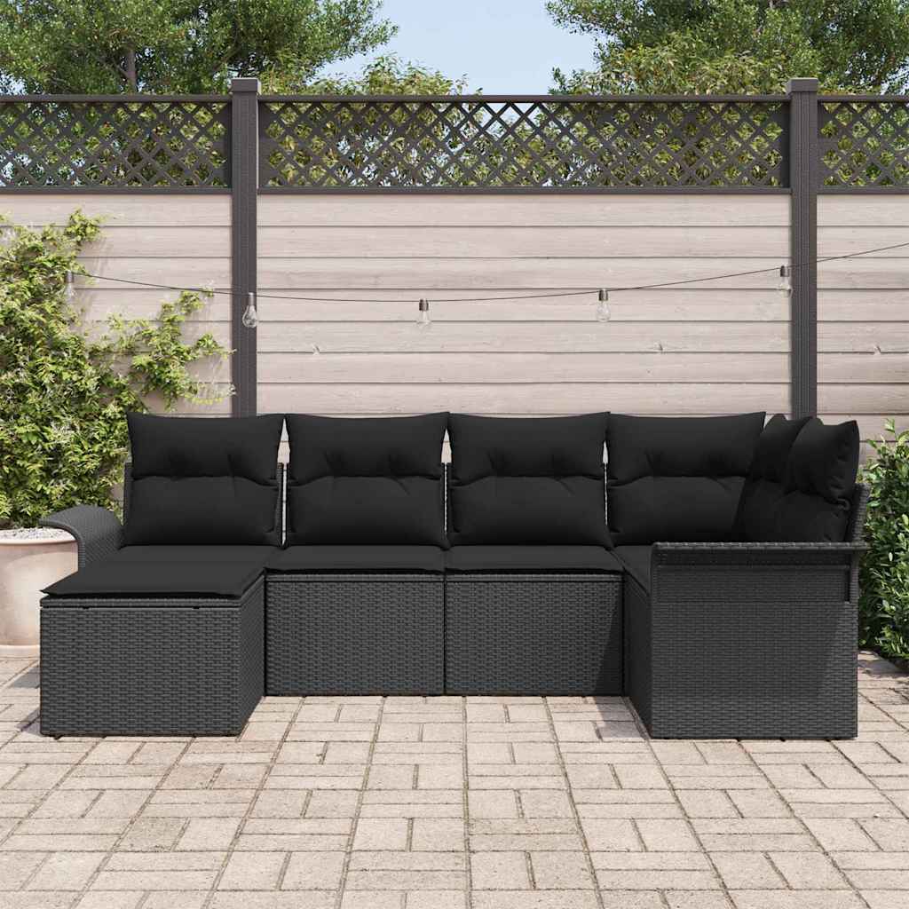 Ensemble de canapé de jardin avec stockage 6 pcs Noir polyrotin