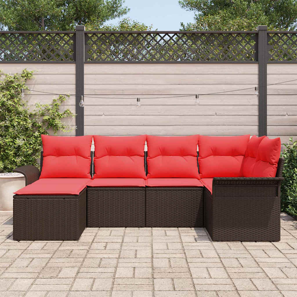 Ensemble de canapé de jardin 6 pcs Marron polyrotin
