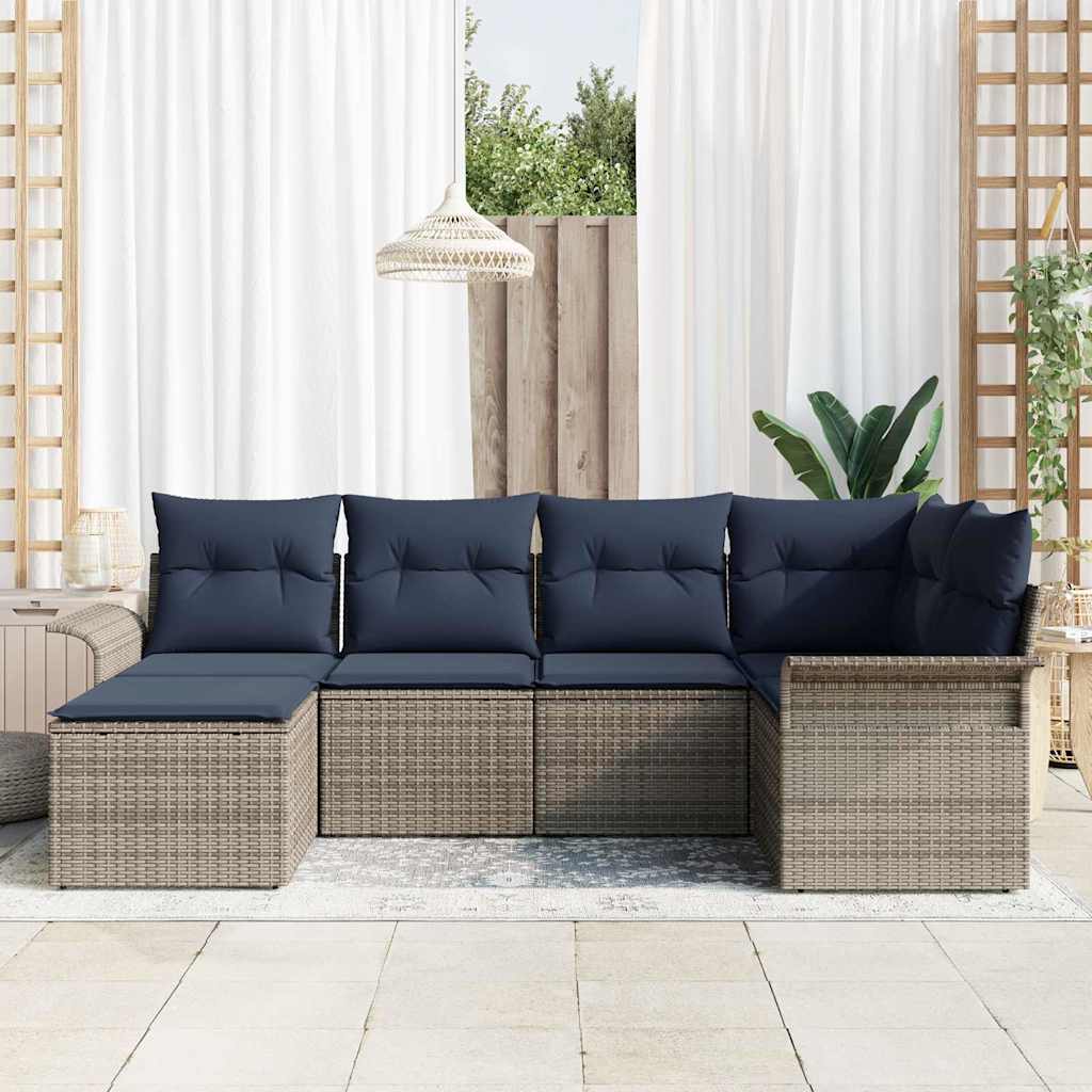 Ensemble de canapé de jardin avec stockage 6 pcs Gris polyrotin