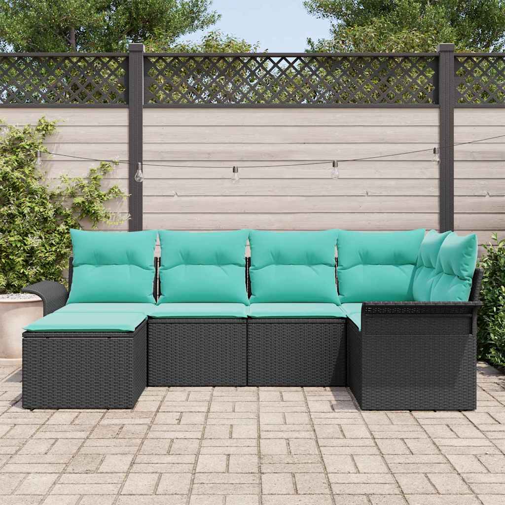 Ensemble de canapé de jardin avec stockage 6 pcs Noir polyrotin