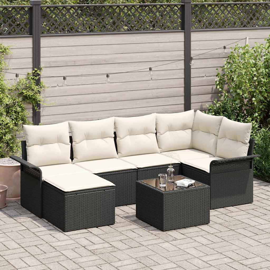 Ensemble de canapé de jardin avec stockage 7 pcs Noir polyrotin