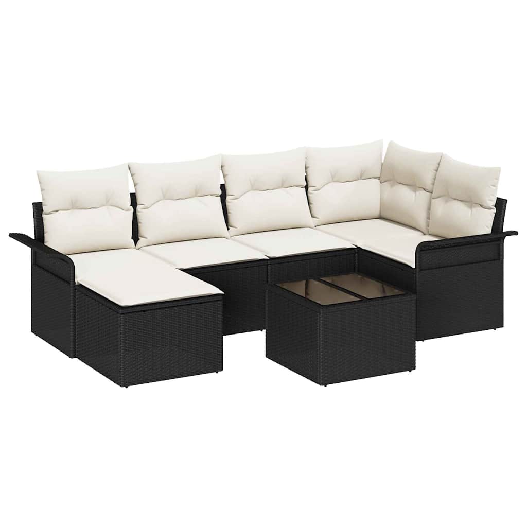 Ensemble de canapé de jardin avec stockage 7 pcs Noir polyrotin