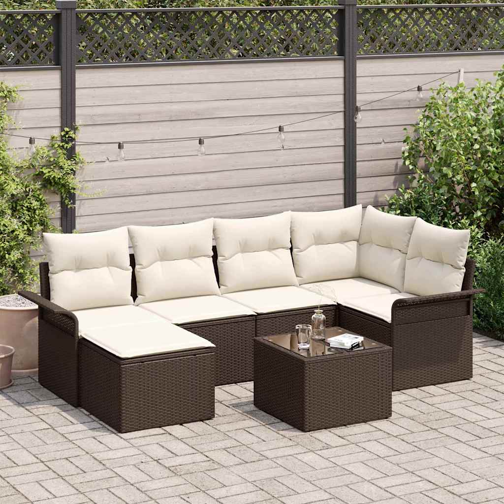 Ensemble de canapé de jardin 7 pcs Marron polyrotin