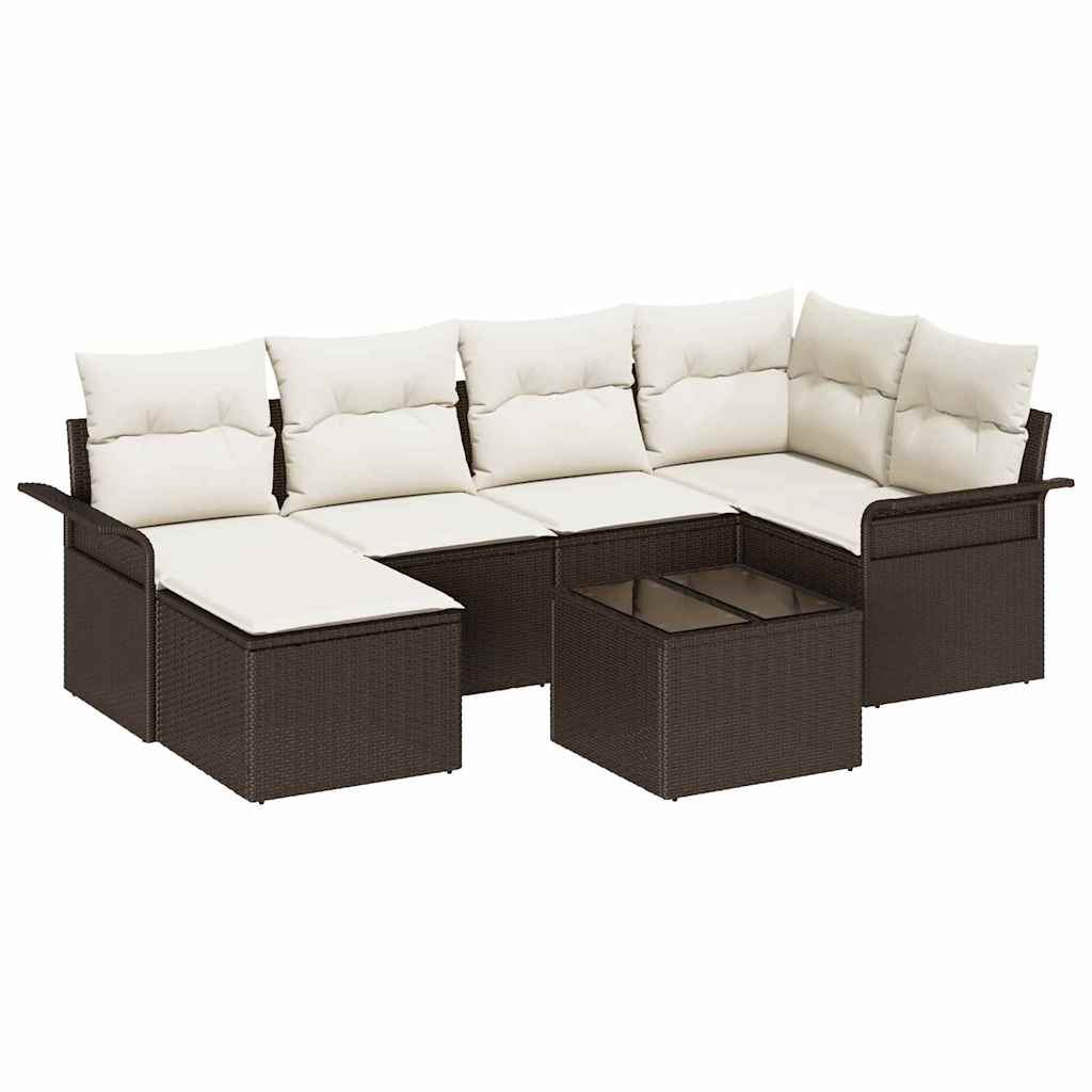 Ensemble de canapé de jardin 7 pcs Marron polyrotin