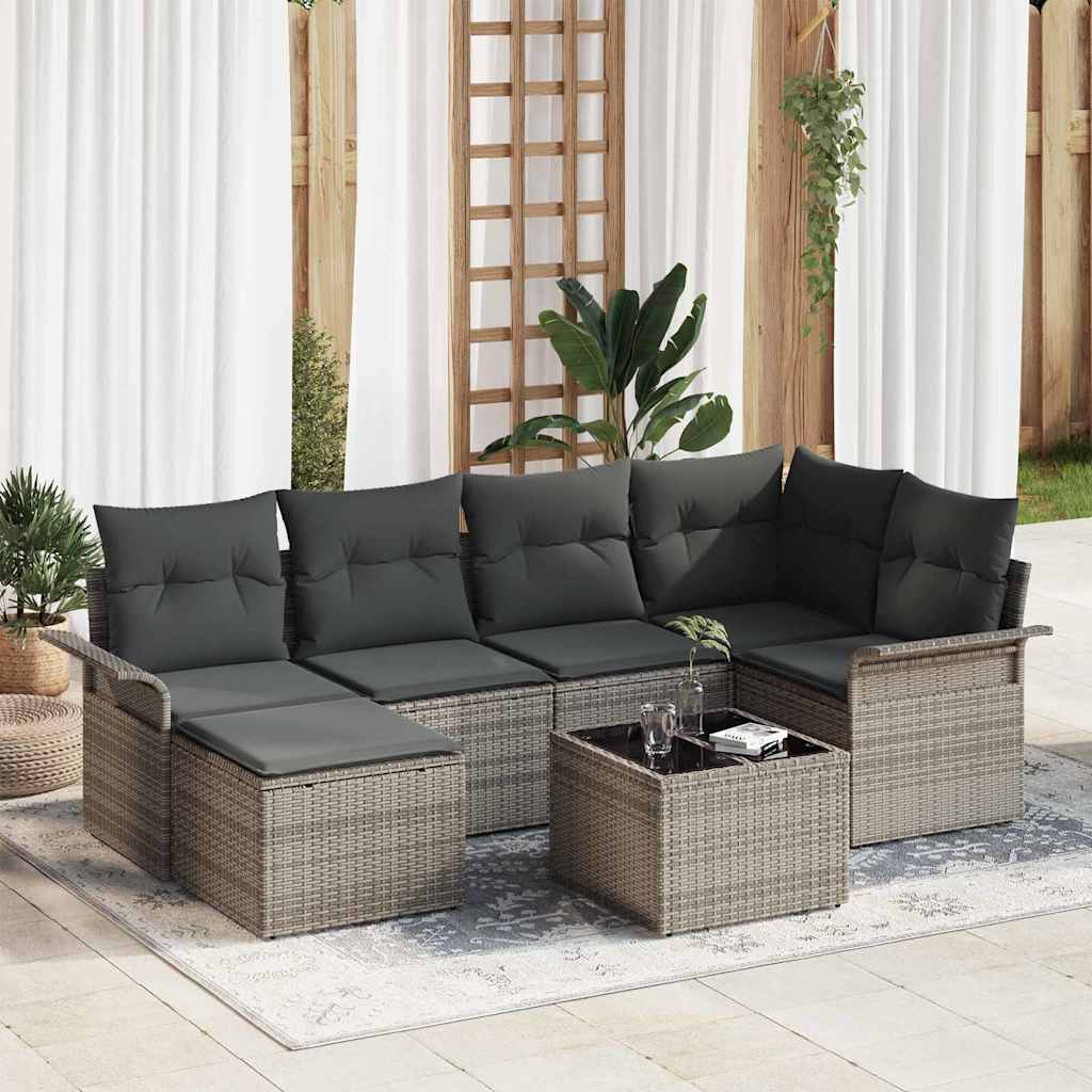 Ensemble de canapé de jardin 7 pc Gris polyrotin