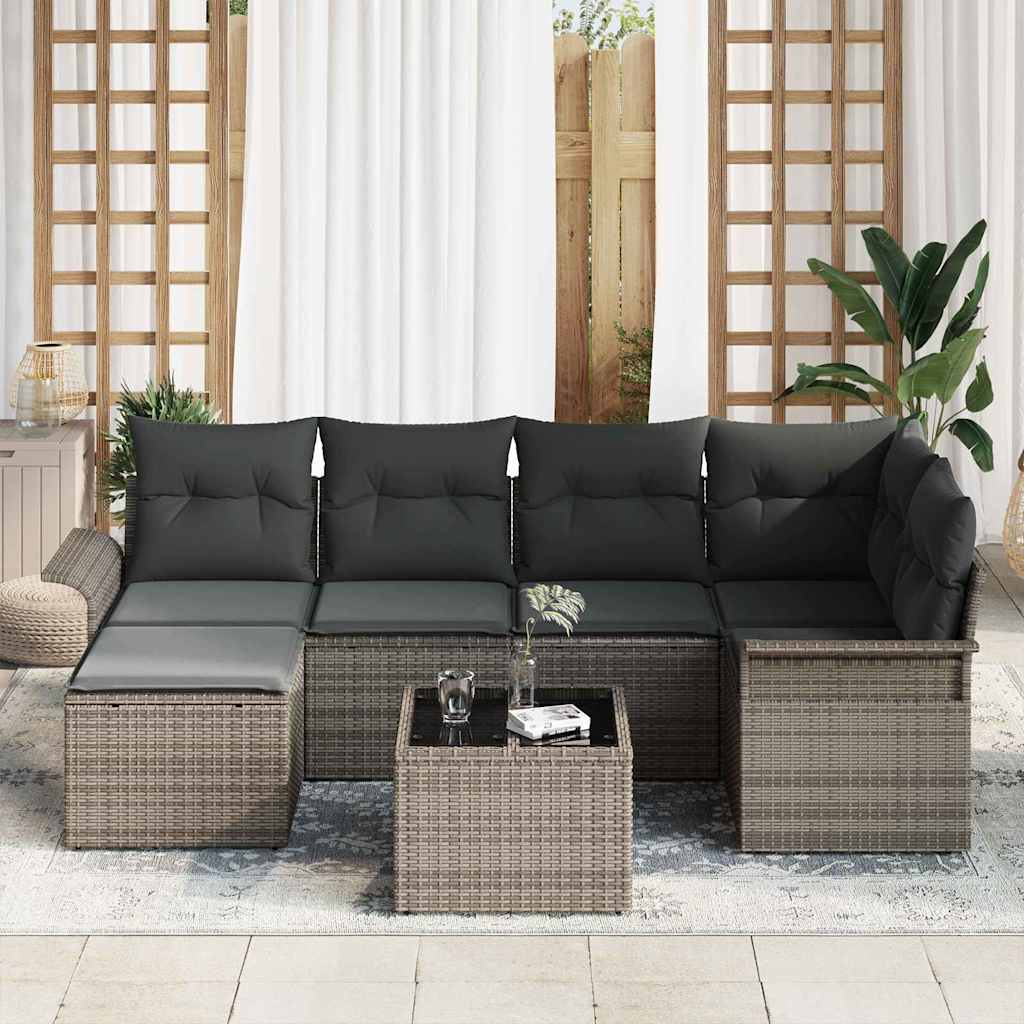 Ensemble de canapé de jardin 7 pc Gris polyrotin