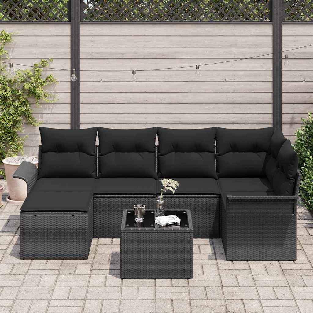 Ensemble de canapé de jardin avec stockage 7 pcs Noir polyrotin