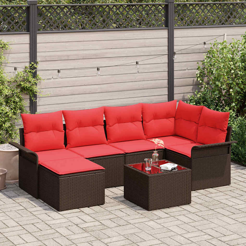 Ensemble de canapé de jardin 7 pcs Marron polyrotin