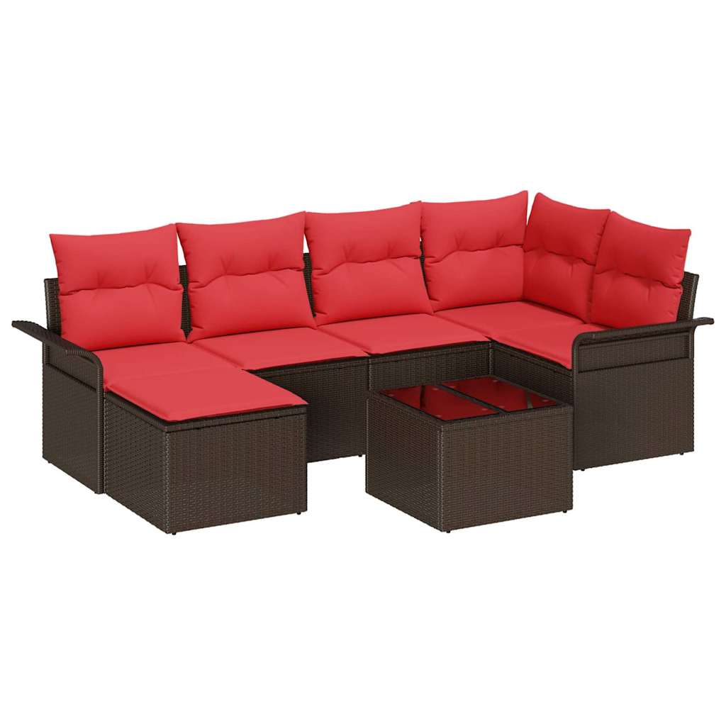 Ensemble de canapé de jardin 7 pcs Marron polyrotin