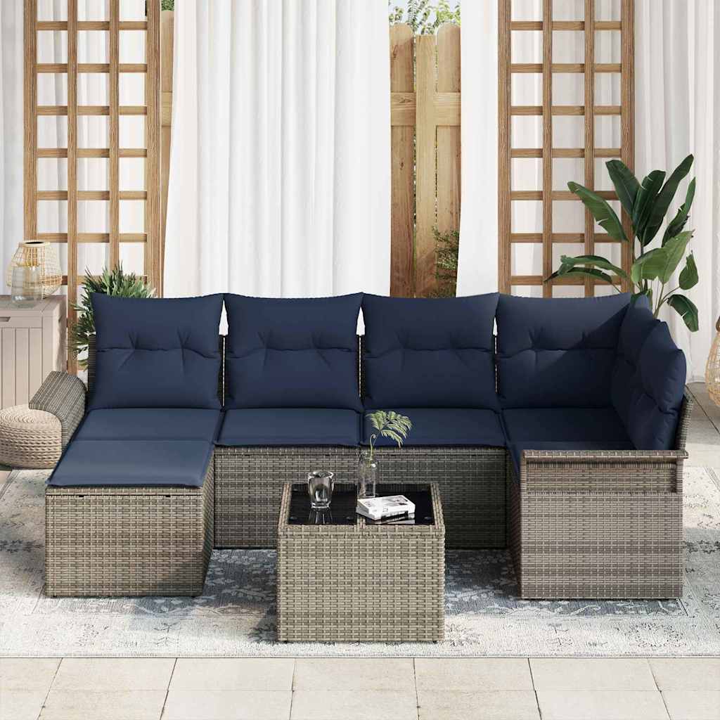 Ensemble de canapé de jardin avec stockage 7 pcs Gris polyrotin