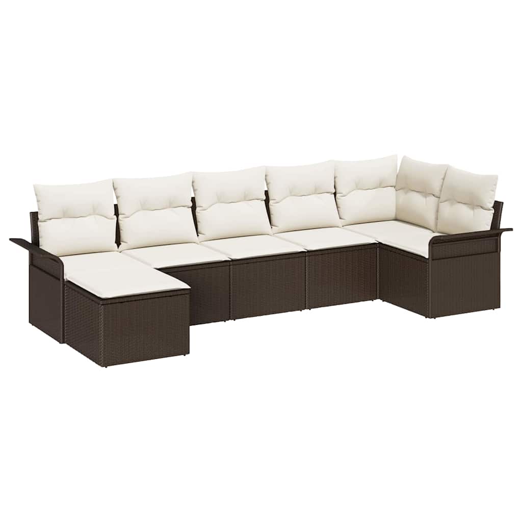 Ensemble de canapé de jardin 7 pcs Marron Poly rotin
