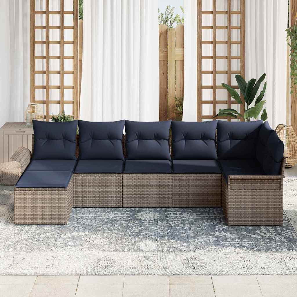 Ensemble de canapé de jardin 7 pcs Gris clair polyrotin