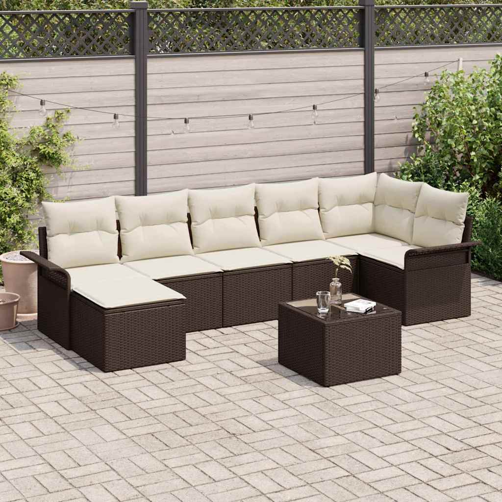 Ensemble de canapé de jardin 8 pcs Marron Poly rotin - XIOS