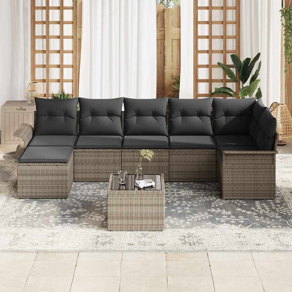 Ensemble de canapé de jardin avec coussin 8 pcs Gris Poly rotin - XIOS