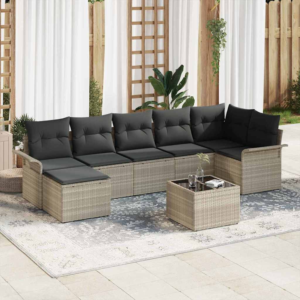 Ensemble de canapé de jardin 8 pcs Gris clair Poly rotin - XIOS
