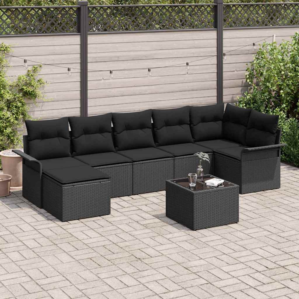 Ensemble de canapé de jardin avec stockage 8 pcs Noir polyrotin - XIOS