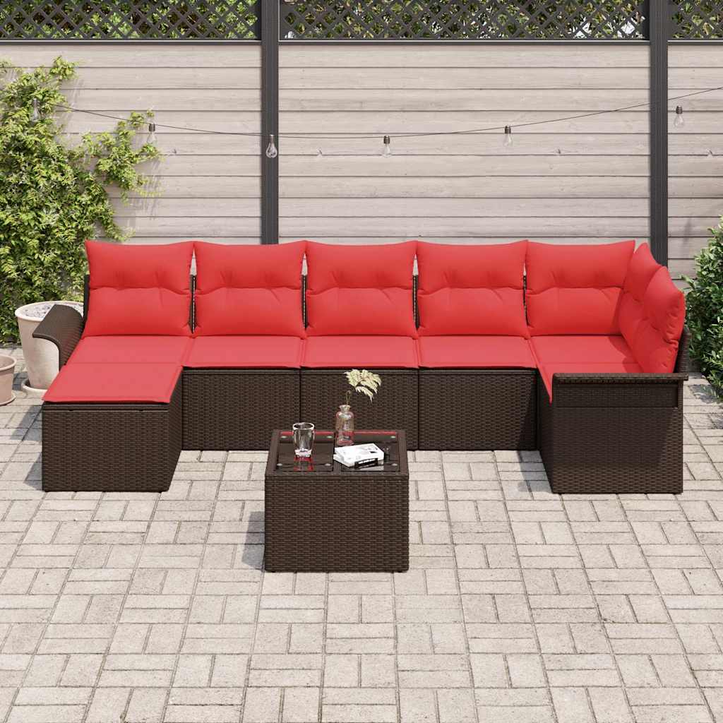 Ensemble de canapé de jardin 8 pcs Marron polyrotin