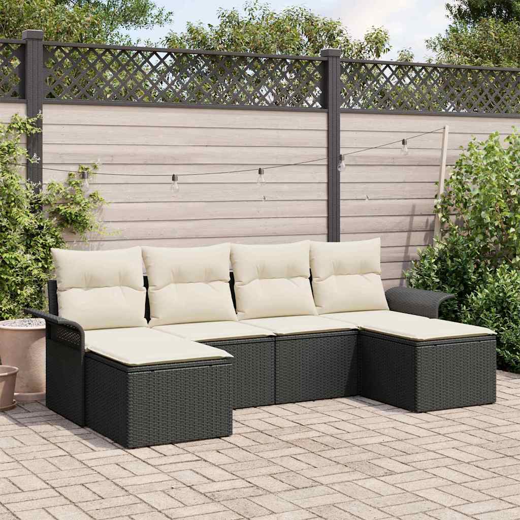 Ensemble de canapé de jardin avec stockage 6 pcs Noir polyrotin