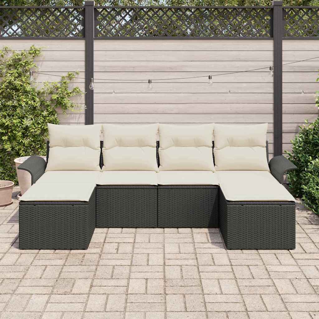 Ensemble de canapé de jardin avec stockage 6 pcs Noir polyrotin