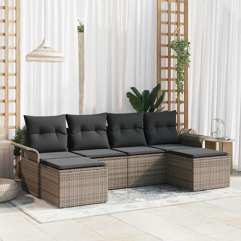 Ensemble de canapé de jardin avec stockage 6 pcs Gris polyrotin