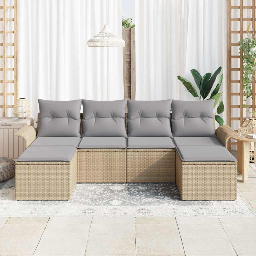 Ensemble de canapé de jardin 6 pcs Beige polyrotin