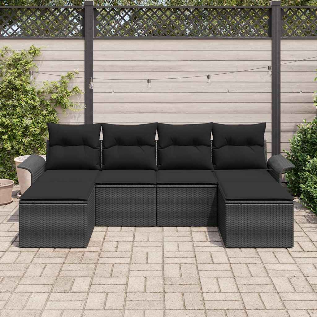 Ensemble de canapé de jardin avec stockage 6 pcs Noir polyrotin