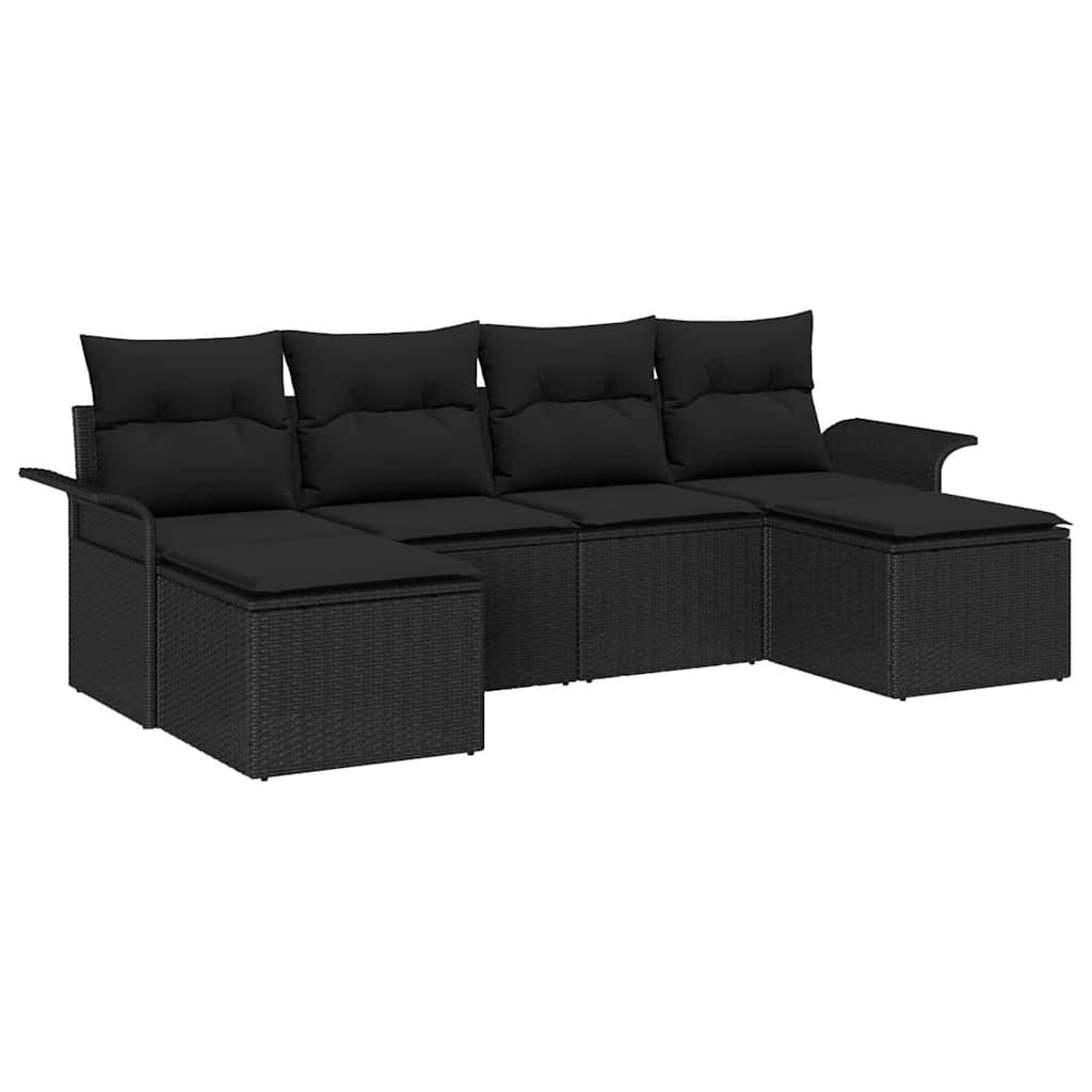 Ensemble de canapé de jardin avec stockage 6 pcs Noir polyrotin