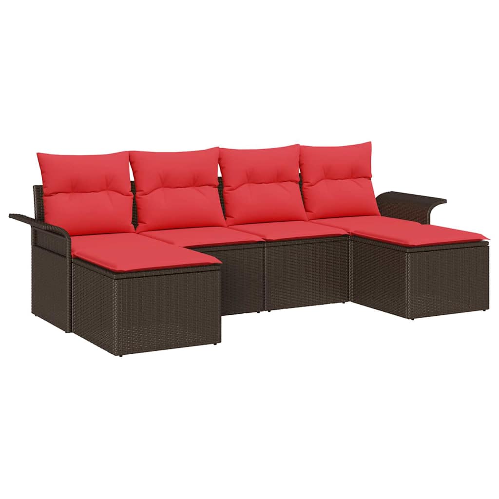 Ensemble de canapé de jardin 6 pcs Marron Poly rotin