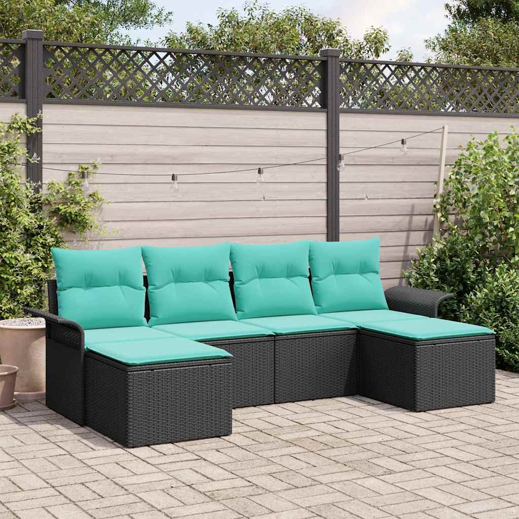 Ensemble de canapé de jardin avec coussin 6 pcs Noir Poly rotin