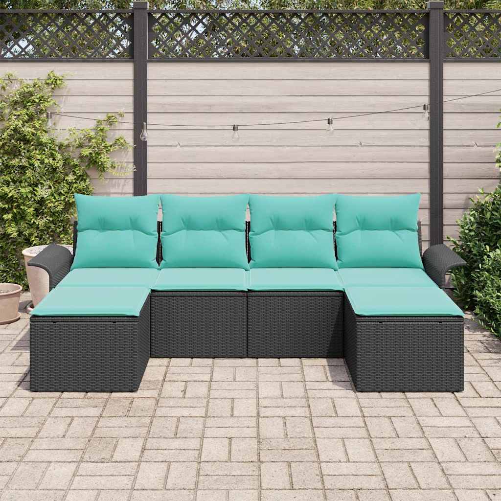 Ensemble de canapé de jardin avec coussin 6 pcs Noir Poly rotin