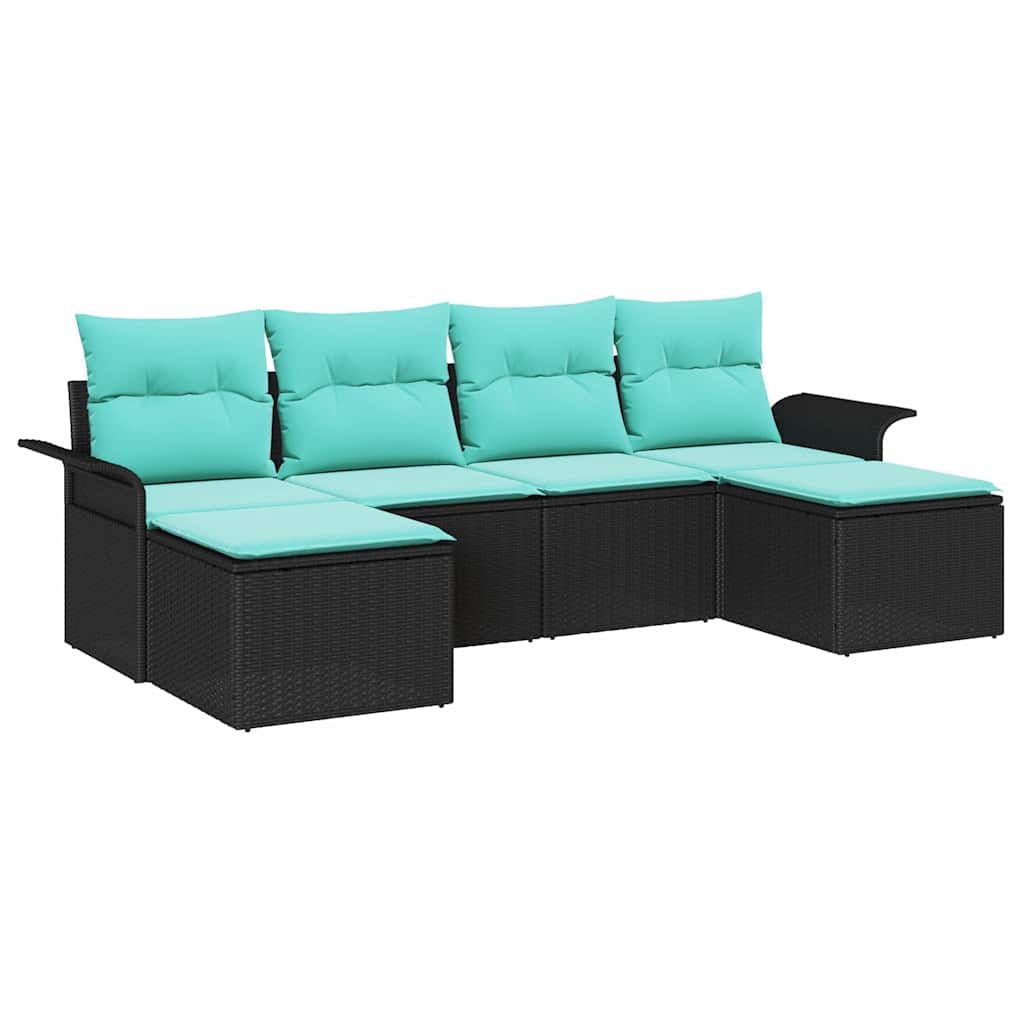 Ensemble de canapé de jardin avec coussin 6 pcs Noir Poly rotin
