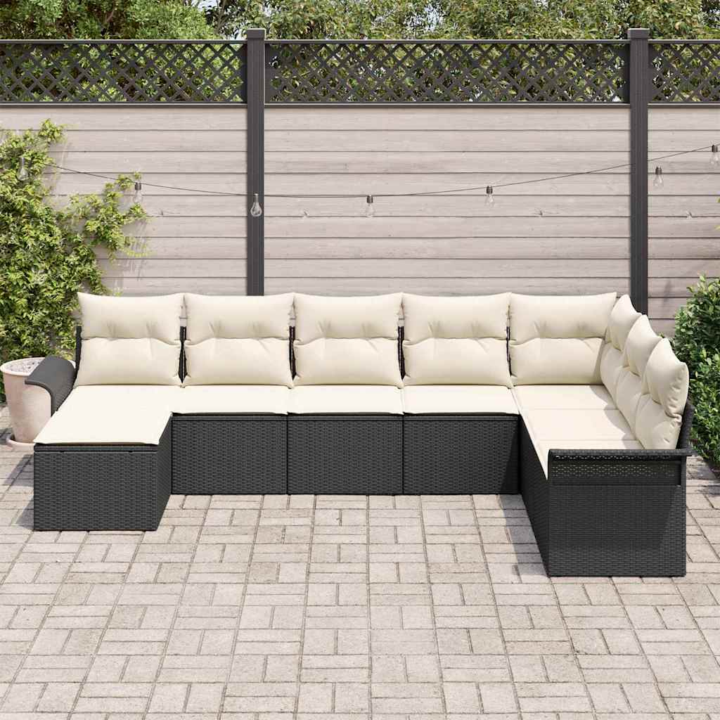 Ensemble de canapé de jardin 8 pc Noir Poly rotin