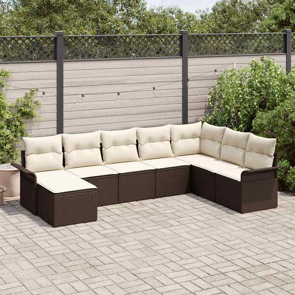 Ensemble de canapé de jardin 8 pcs Marron Poly rotin