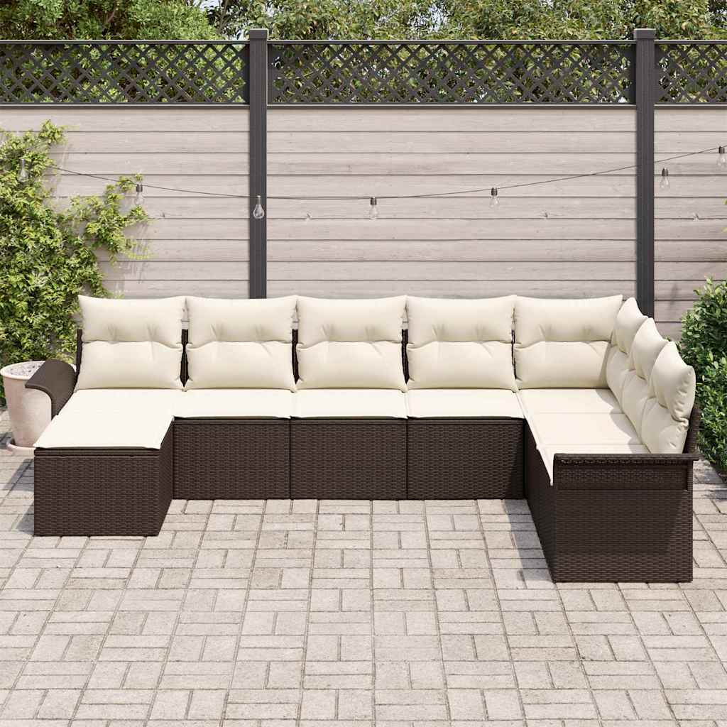 Ensemble de canapé de jardin 8 pcs Marron Poly rotin