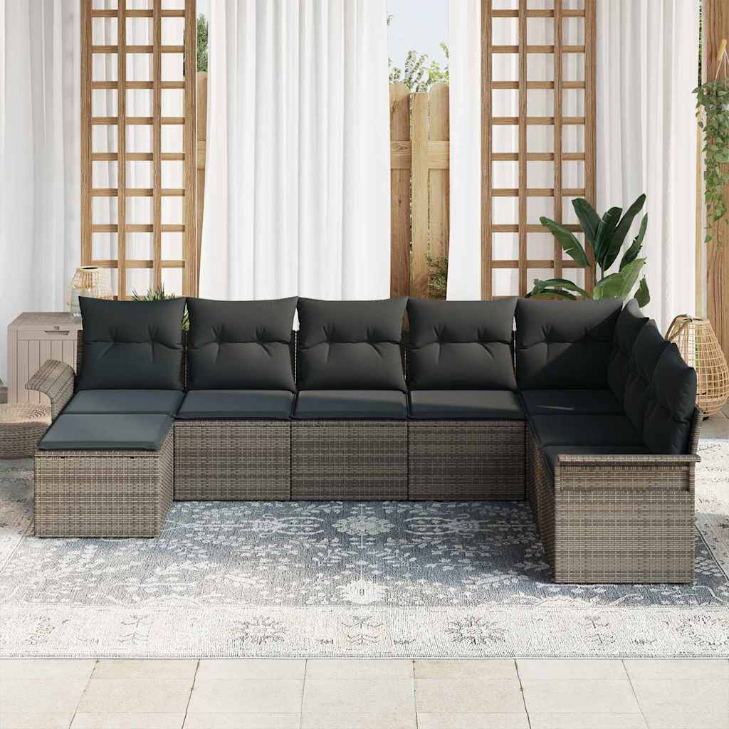 Ensemble de canapé de jardin 8 pc Gris Poly rotin