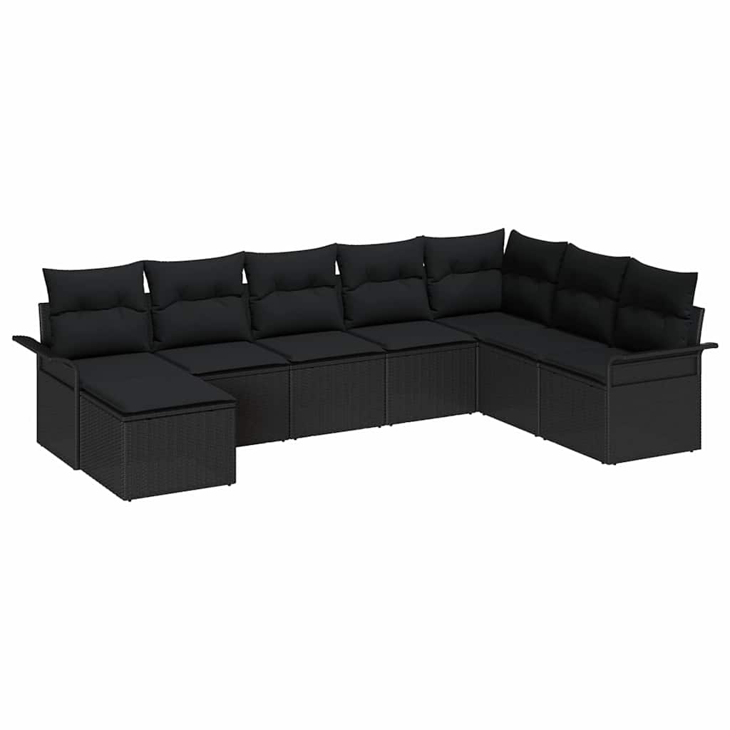 Ensemble de canapé de jardin avec coussin 8 pcs Noir Poly rotin