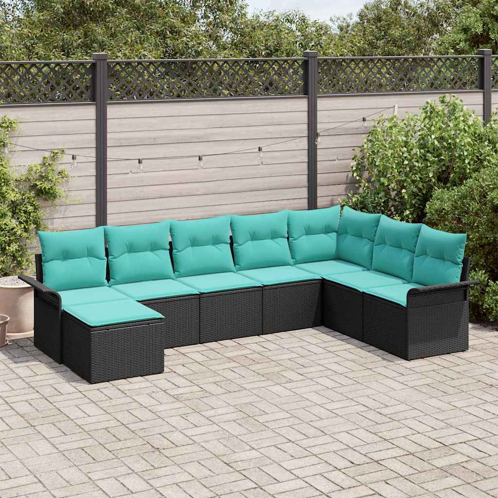 Ensemble de canapé de jardin avec coussin 8 pcs Noir Poly rotin